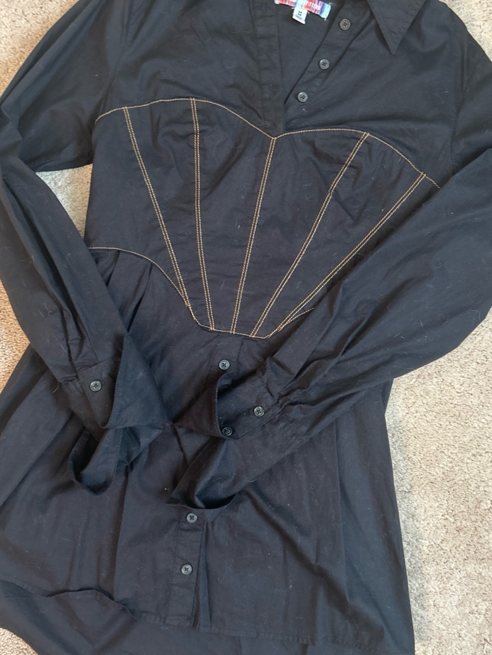 Urban Outfitters Black Button-Down Shirt with Contrast Corset Stitching